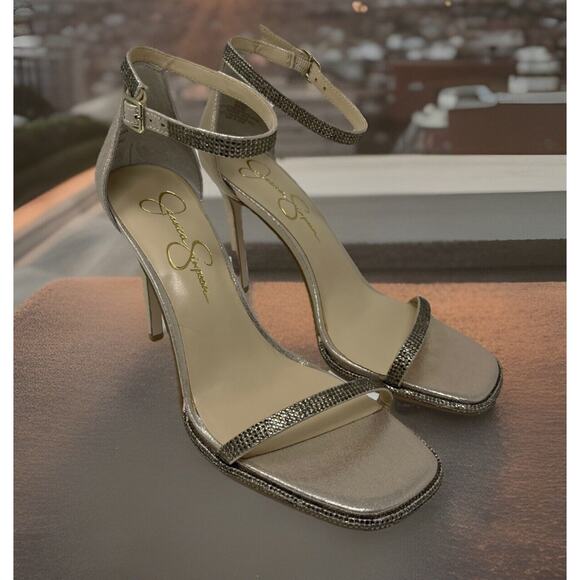 Jessica Simpson Ostey Heeled Sandals Womens Size 9.5 Champagne Rhinestone NEW - Picture 14 of 15